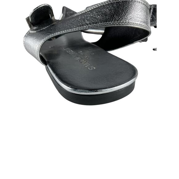 Saint Laurent Ankle Strap Silver Leather Flat Sandals - Picture 8 of 11